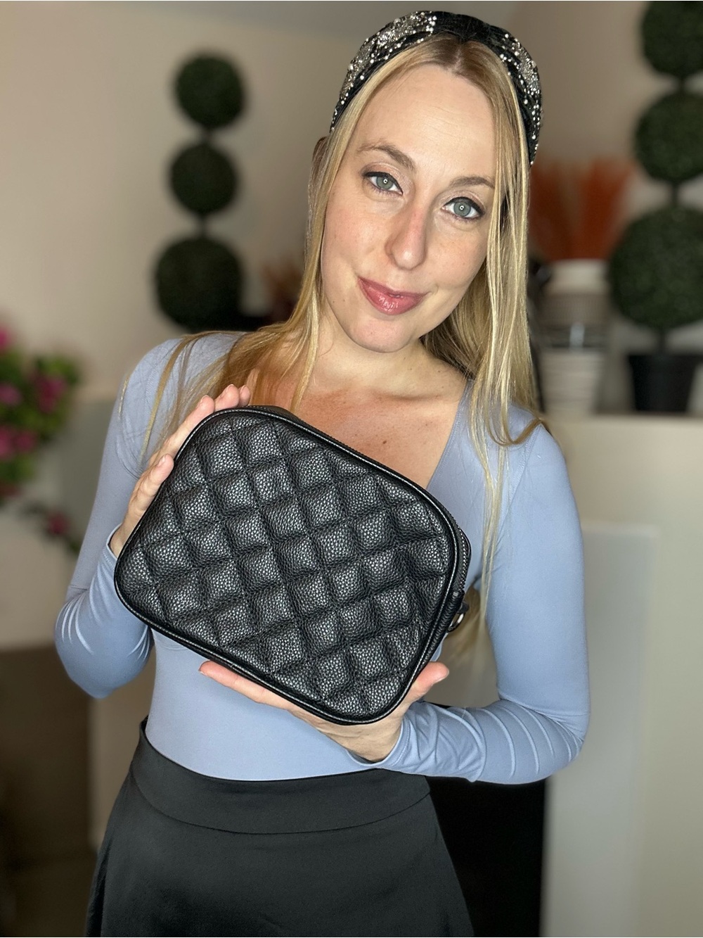 New Amazon Black Quilted Crossbody Bag - Textured Pebble Leather
